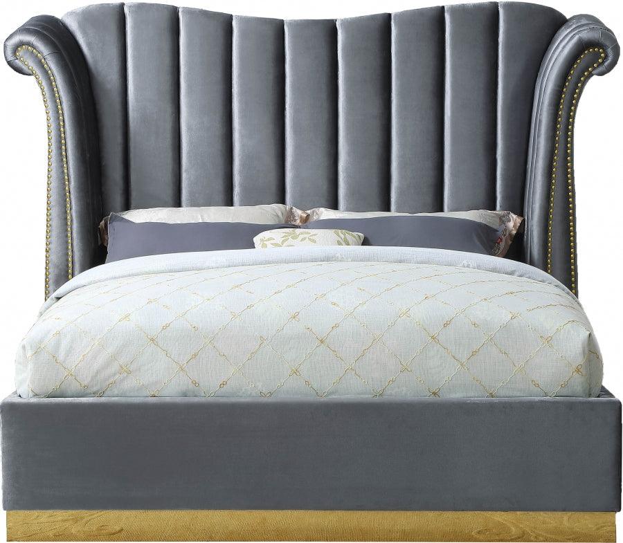 Flora Velvet Queen Bed In Grey - ATL FURNITURE