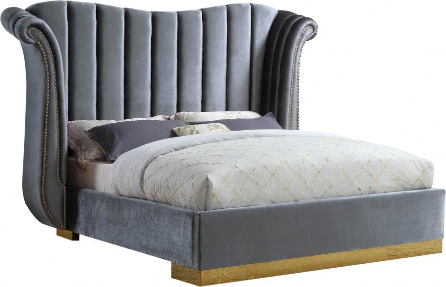 Flora Velvet Queen Bed In Grey - ATL FURNITURE
