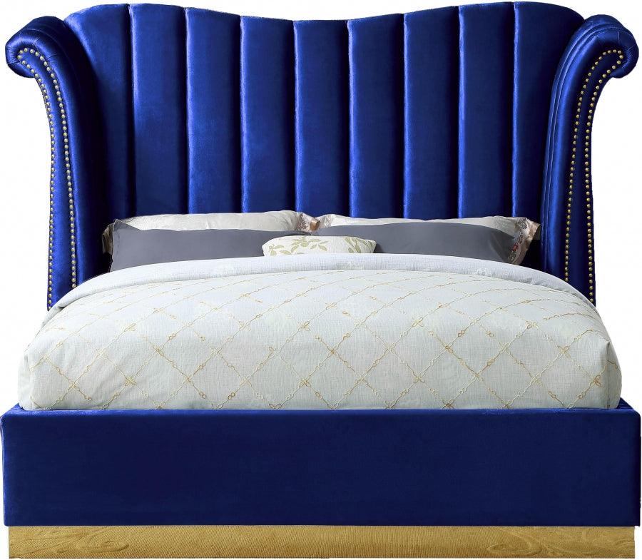 Flora Velvet Queen Bed In Navy - ATL FURNITURE