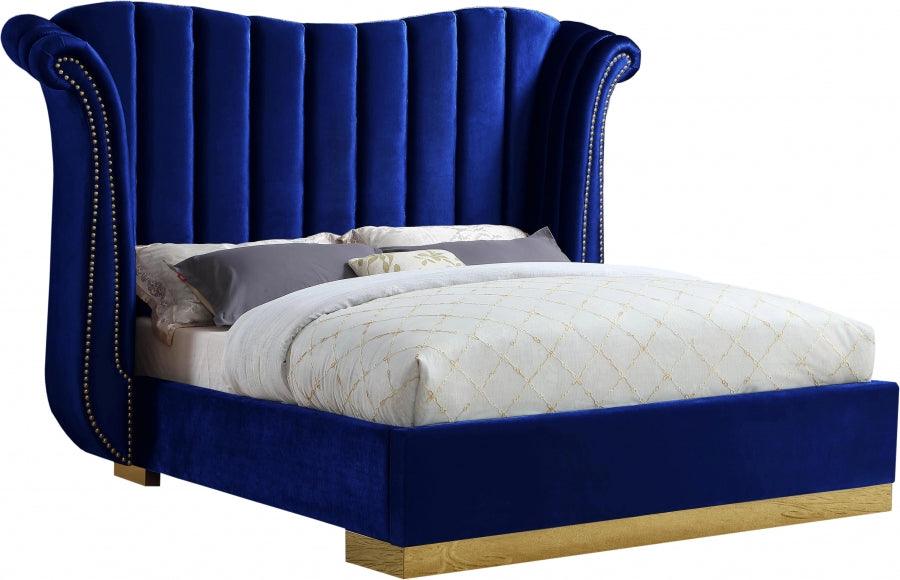 Flora Velvet Queen Bed In Navy - ATL FURNITURE