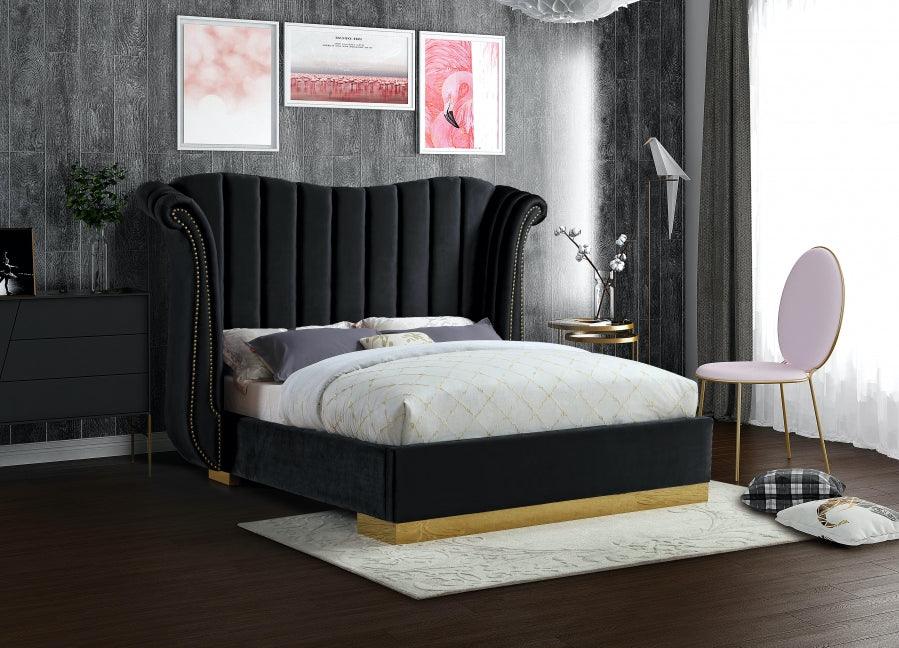 Flora Velvet Queen Bed In Black - ATL FURNITURE