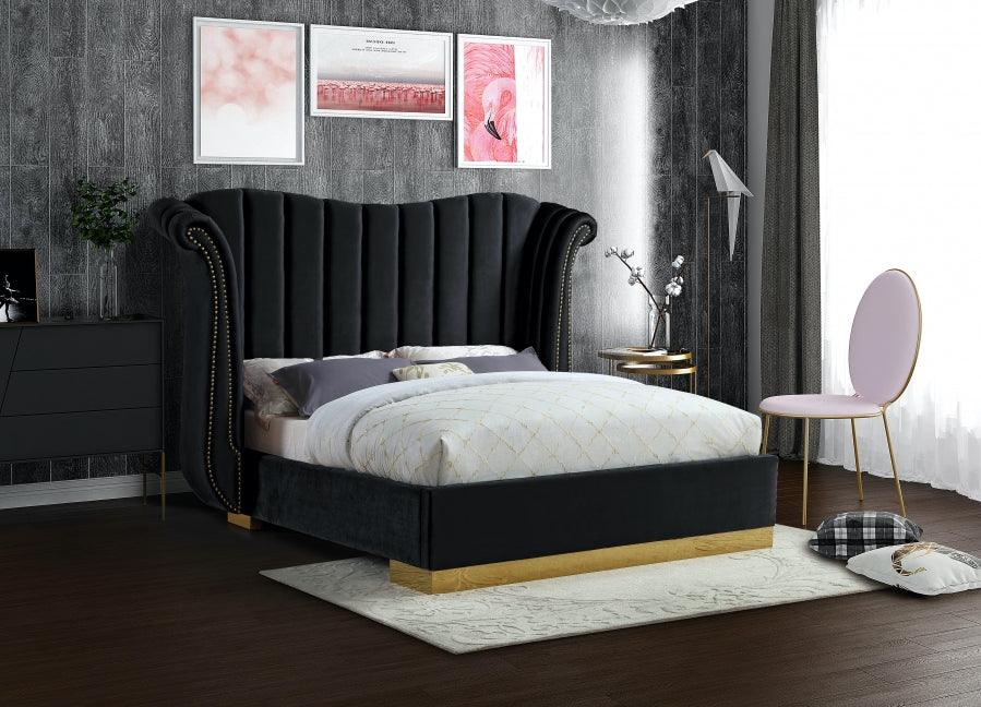 Flora Velvet King Bed In Black - ATL FURNITURE