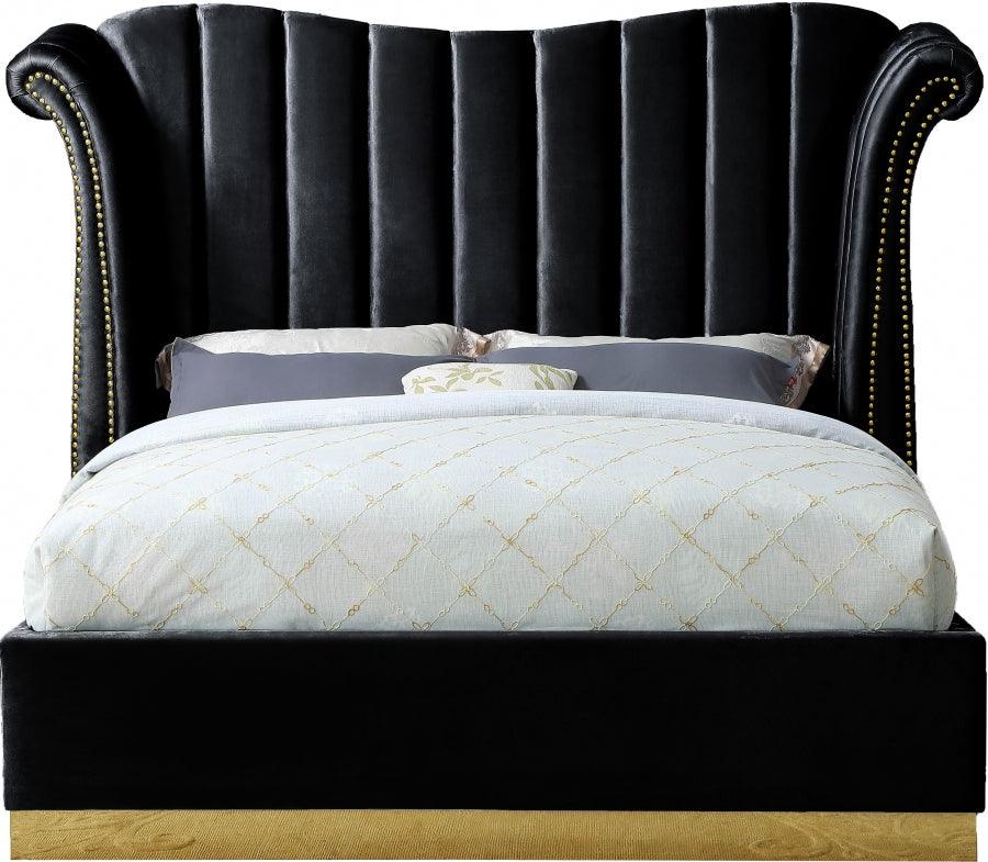 Flora Velvet King Bed In Black - ATL FURNITURE