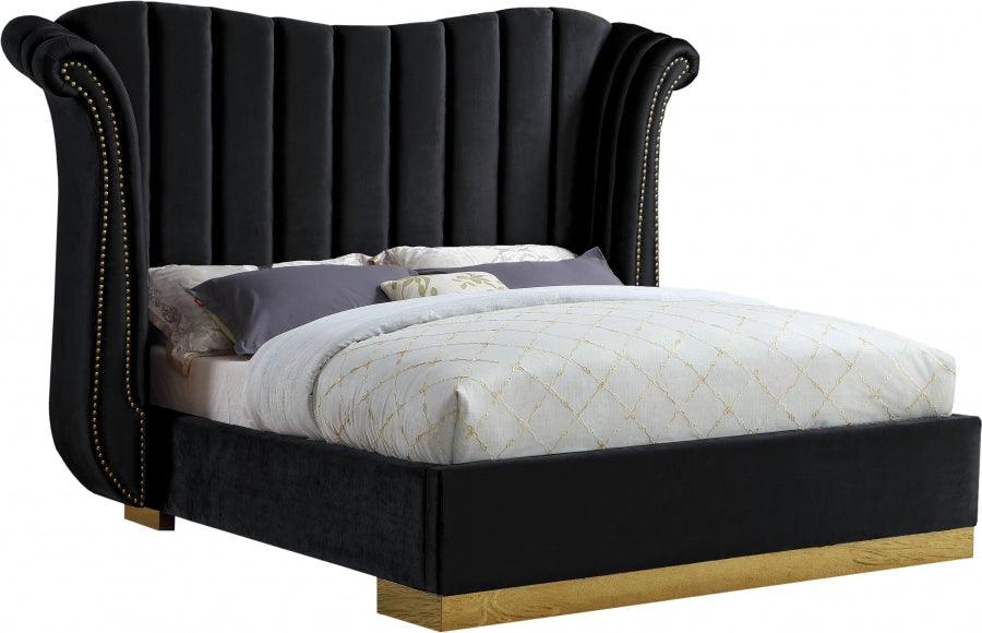Flora Velvet Queen Bed In Black - ATL FURNITURE