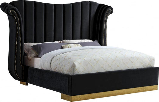 Flora Velvet King Bed In Black - ATL FURNITURE