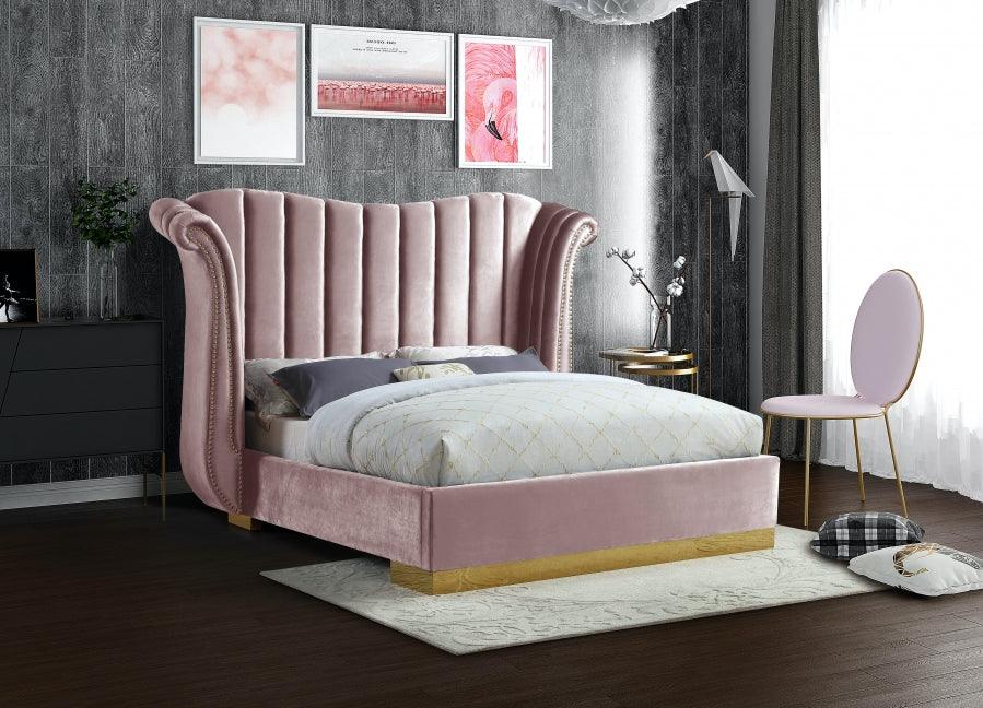 Flora Velvet King Bed In Pink - ATL FURNITURE