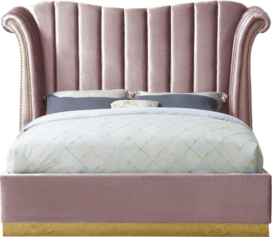 Flora Velvet King Bed In Pink - ATL FURNITURE