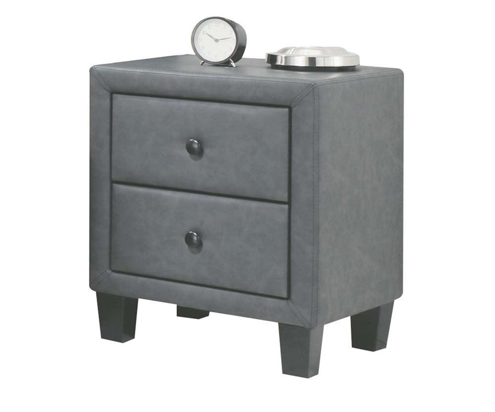 Saveria 2-Tone Gray PU Nightstand - ATL FURNITURE