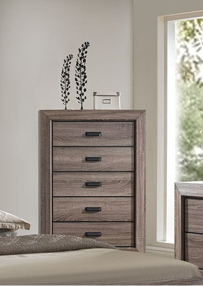 Acme Lyndon 5-Drawer Chest in Weathered Gray Grain 26026 - ATL FURNITURE