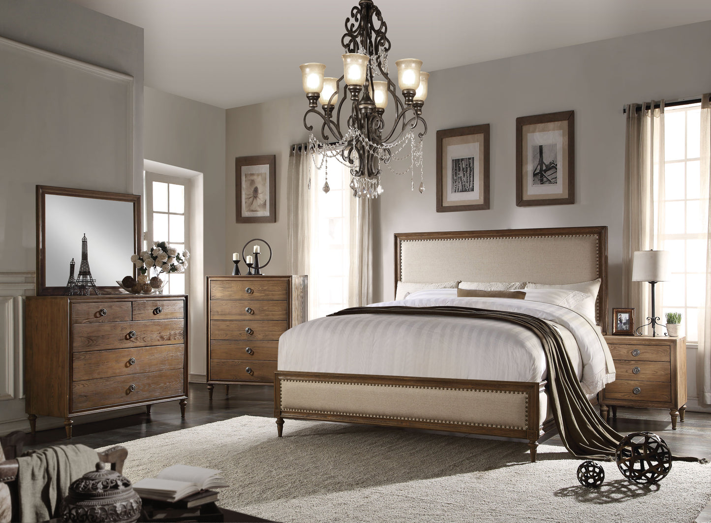 Inverness Beige Linen & Reclaimed Oak Eastern King Bed - ATL FURNITURE