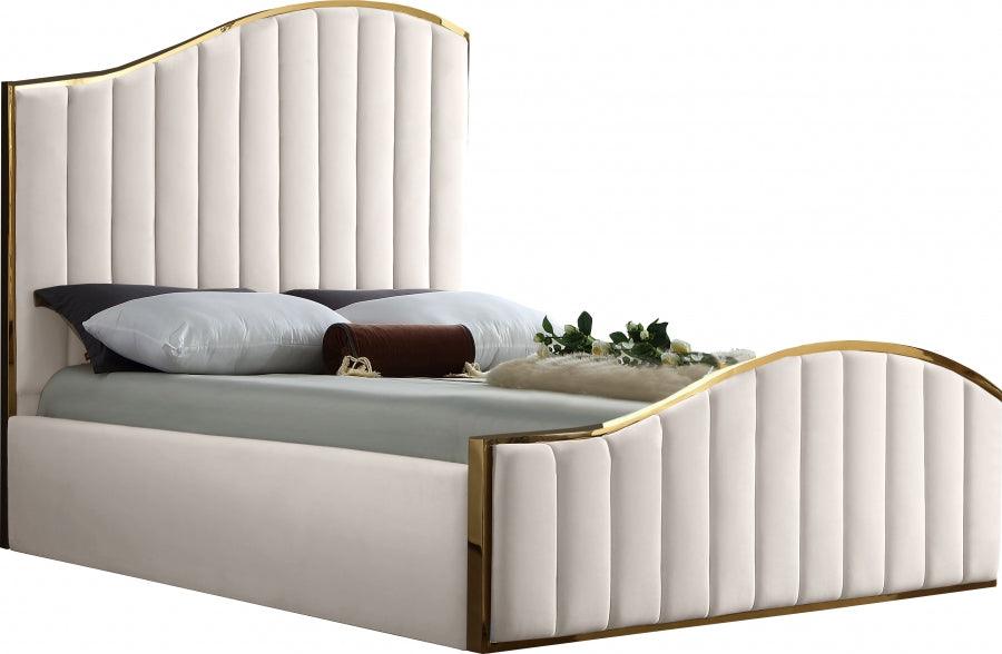 Jolie Velvet King Bed In Cream - Joliecream-K - ATL FURNITURE