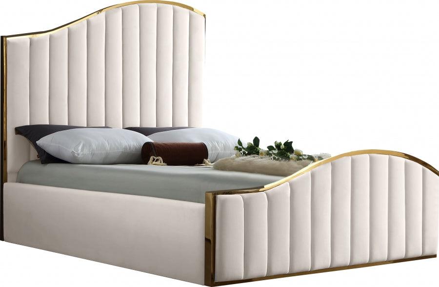 Jolie Velvet Queen Bed In Cream - Joliecream-Q - ATL FURNITURE