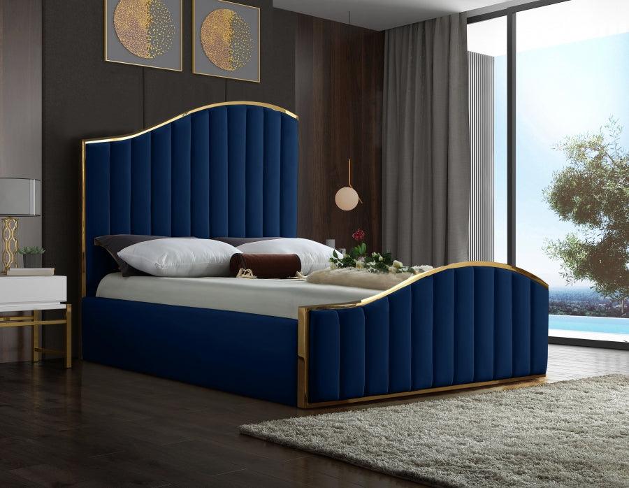 Jolie Velvet King Bed In Navy - Jolienavy-K - ATL FURNITURE