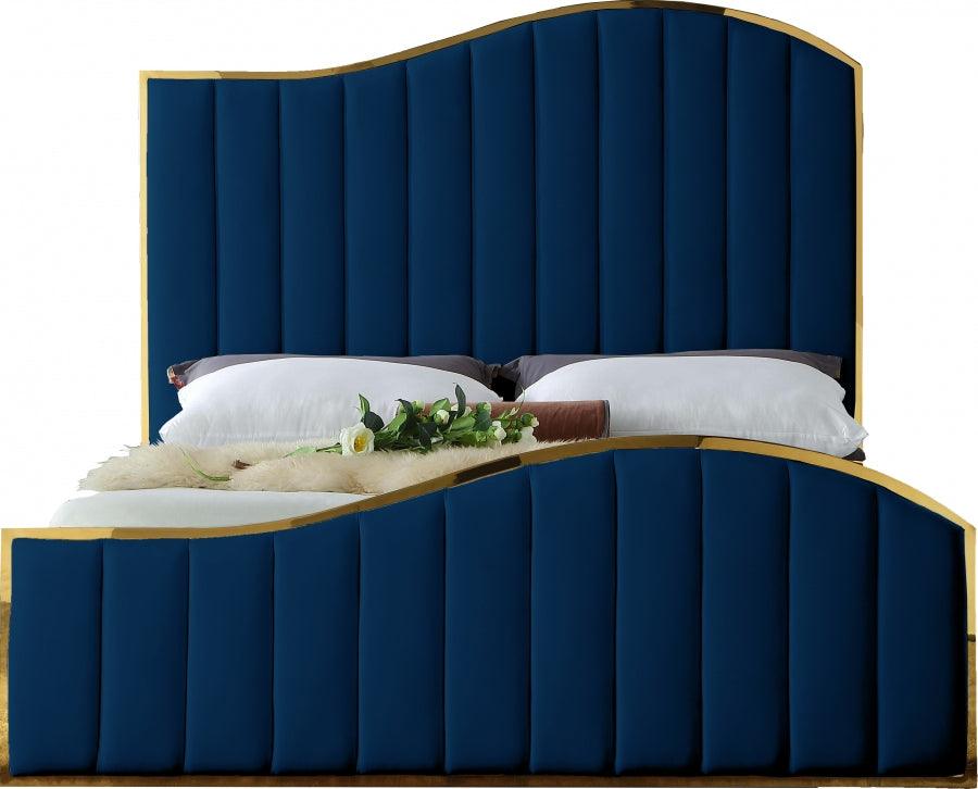 Jolie Velvet King Bed In Navy - Jolienavy-K - ATL FURNITURE