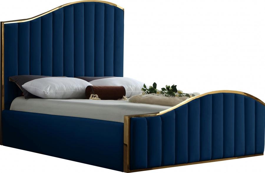 Jolie Velvet Queen Bed In Navy - Jolienavy-Q - ATL FURNITURE