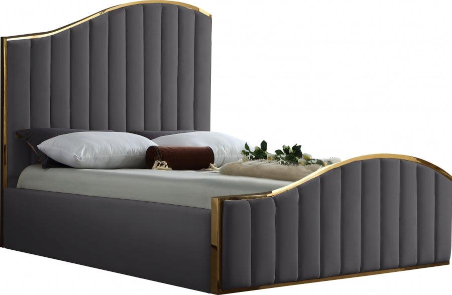 Jolie Velvet King Bed In Grey - Joliegrey-K - ATL FURNITURE