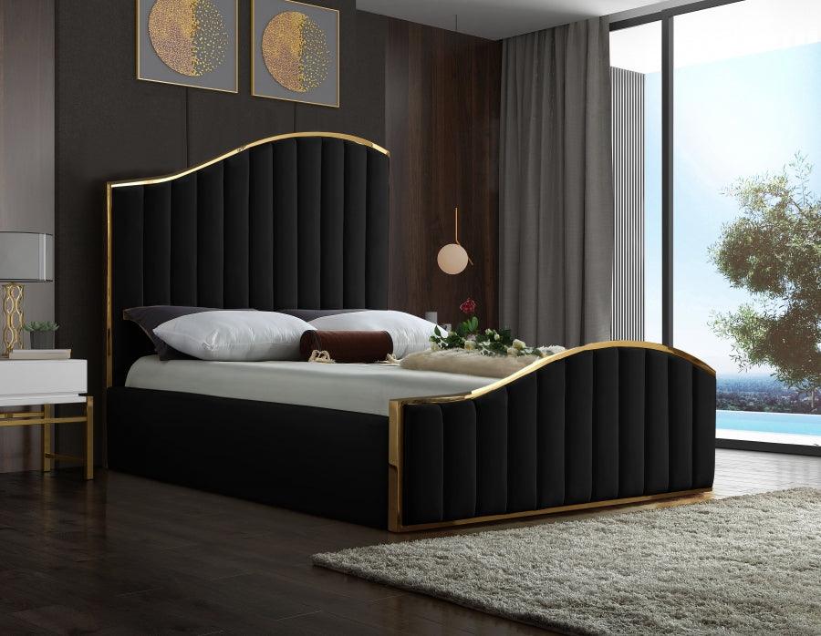 Jolie Velvet Queen Bed In Black - Jolieblack-Q - ATL FURNITURE