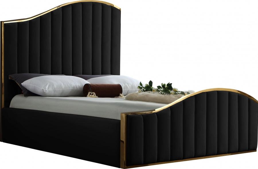 Jolie Velvet Queen Bed In Black - Jolieblack-Q - ATL FURNITURE