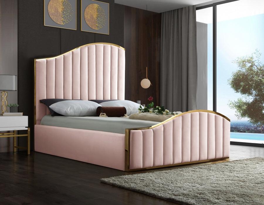 Jolie Velvet King Bed In Pink - Joliepink-K - ATL FURNITURE