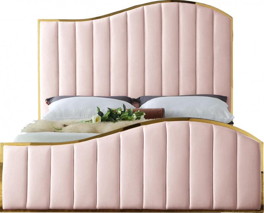 Jolie Velvet King Bed In Pink - Joliepink-K - ATL FURNITURE