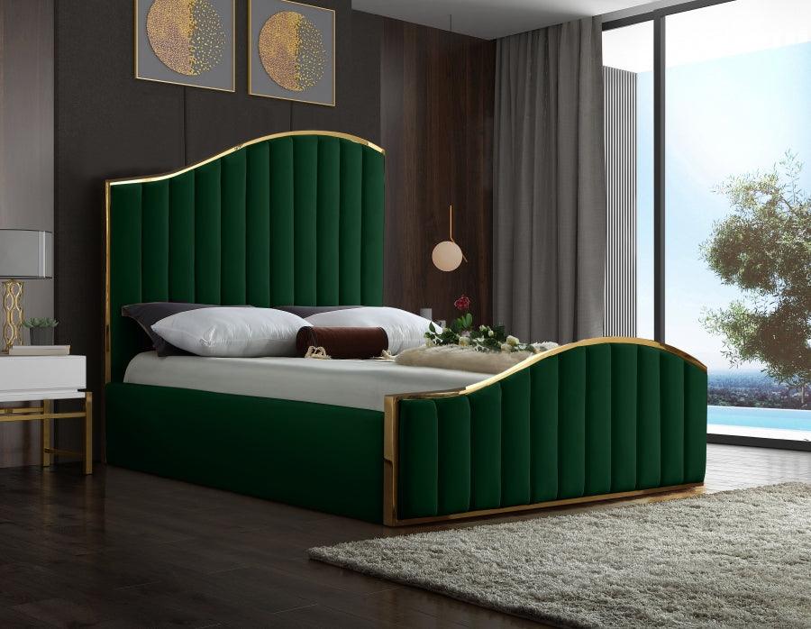 Jolie Velvet King Bed In Green - Joliegreen-K - ATL FURNITURE