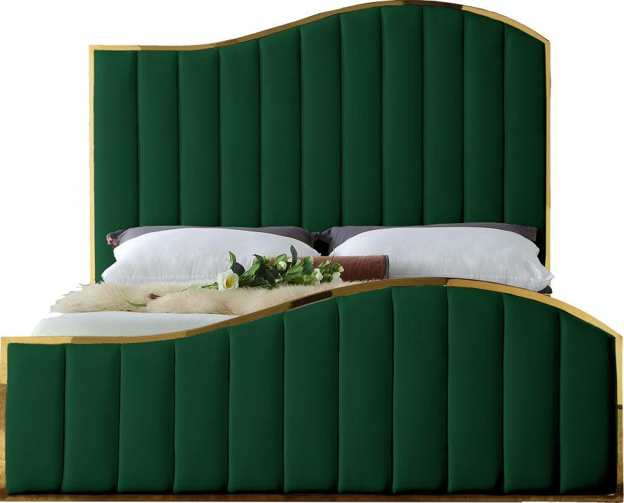 Jolie Velvet King Bed In Green - Joliegreen-K - ATL FURNITURE