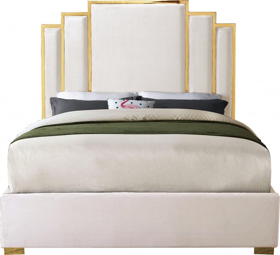 Hugo Velvet Queen Bed In Cream - ATL FURNITURE