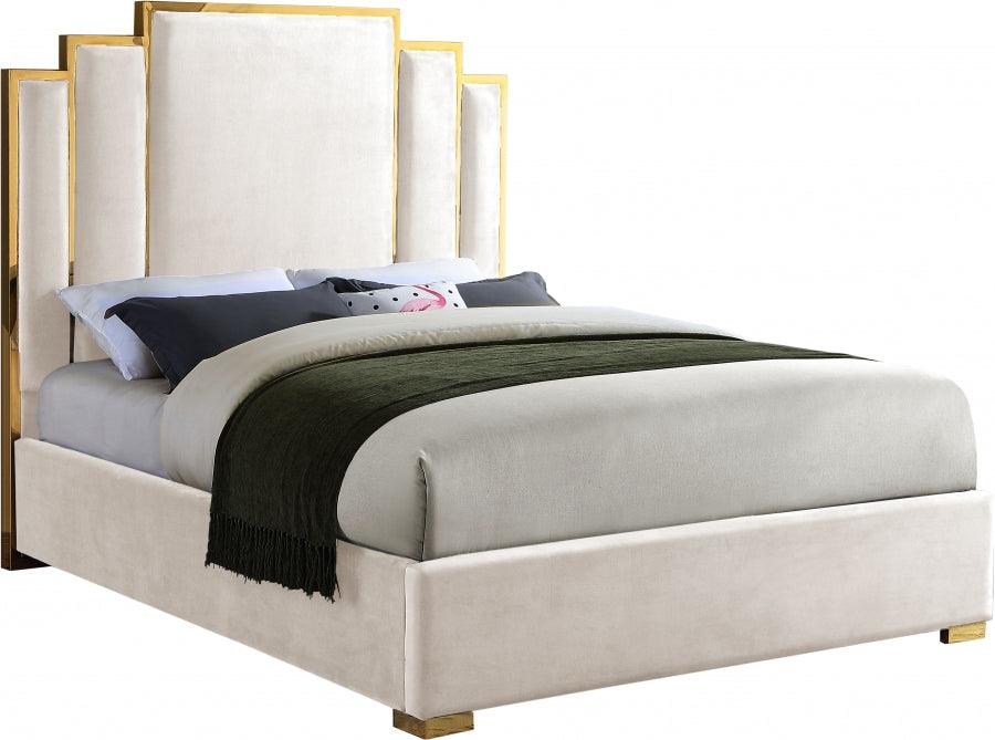 Hugo Velvet King Bed In Cream - ATL FURNITURE