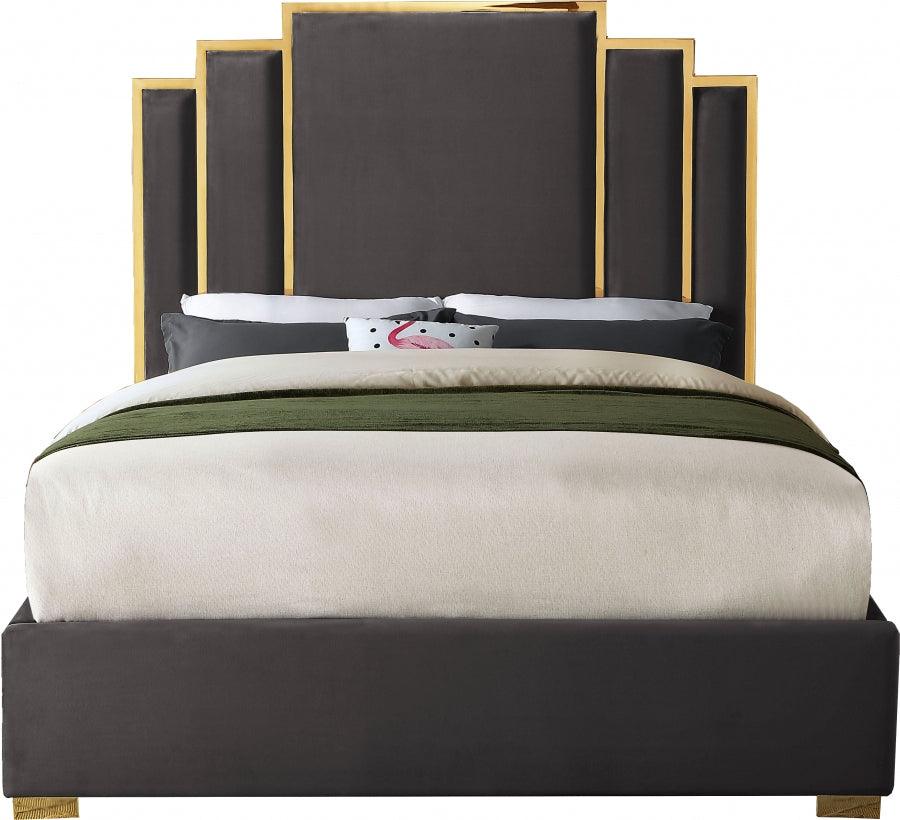 Hugo Velvet Queen Bed In Grey - ATL FURNITURE