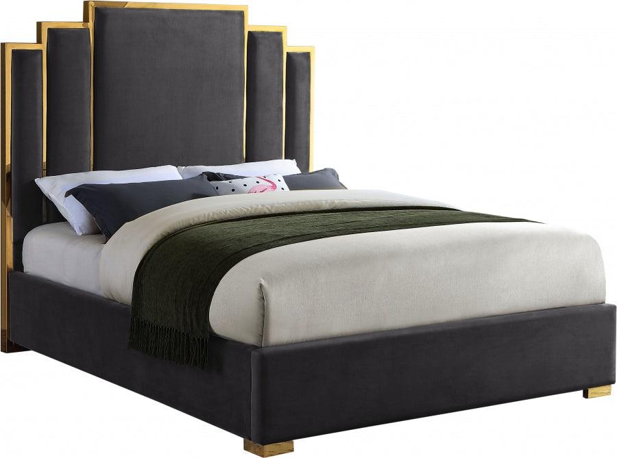 Hugo Velvet Queen Bed In Grey - ATL FURNITURE