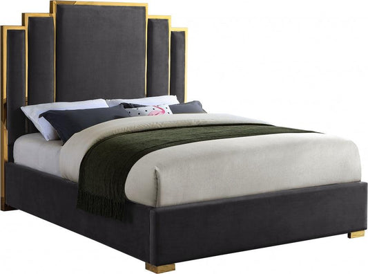 Hugo Velvet King Bed In Grey - - ATL FURNITURE