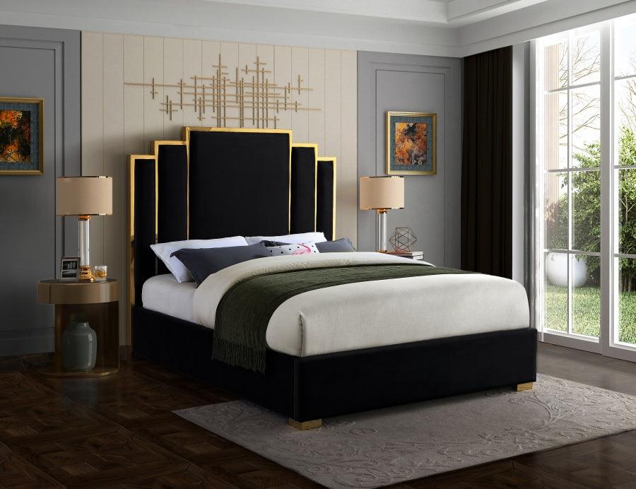 Hugo Velvet Queen Bed In Black - ATL FURNITURE