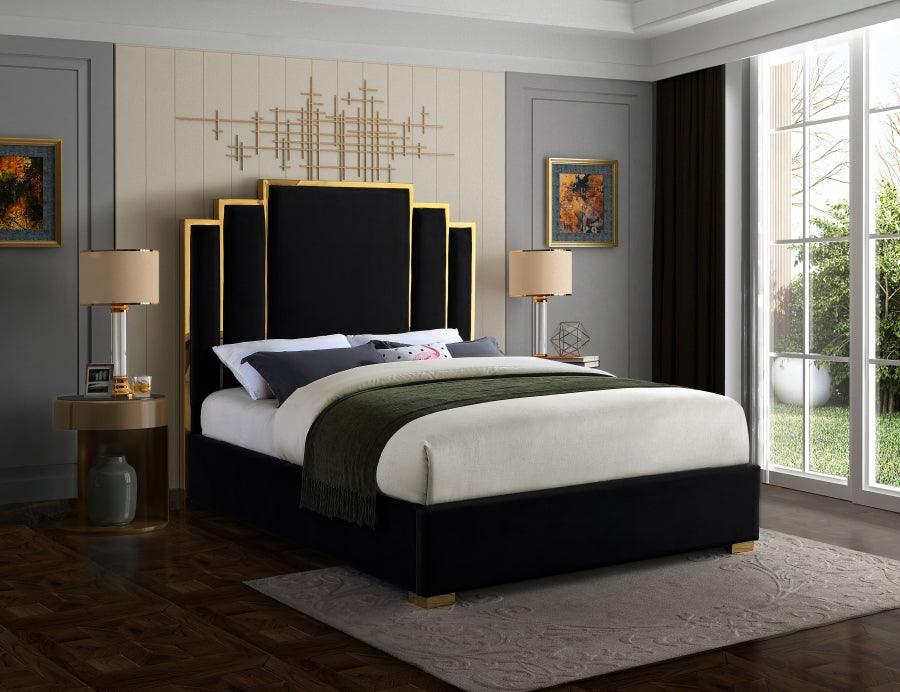 Hugo Velvet King Bed In Black - ATL FURNITURE