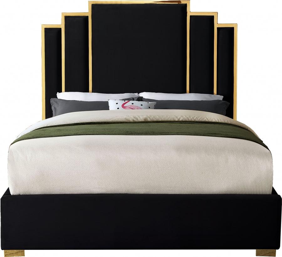 Hugo Velvet Queen Bed In Black - ATL FURNITURE