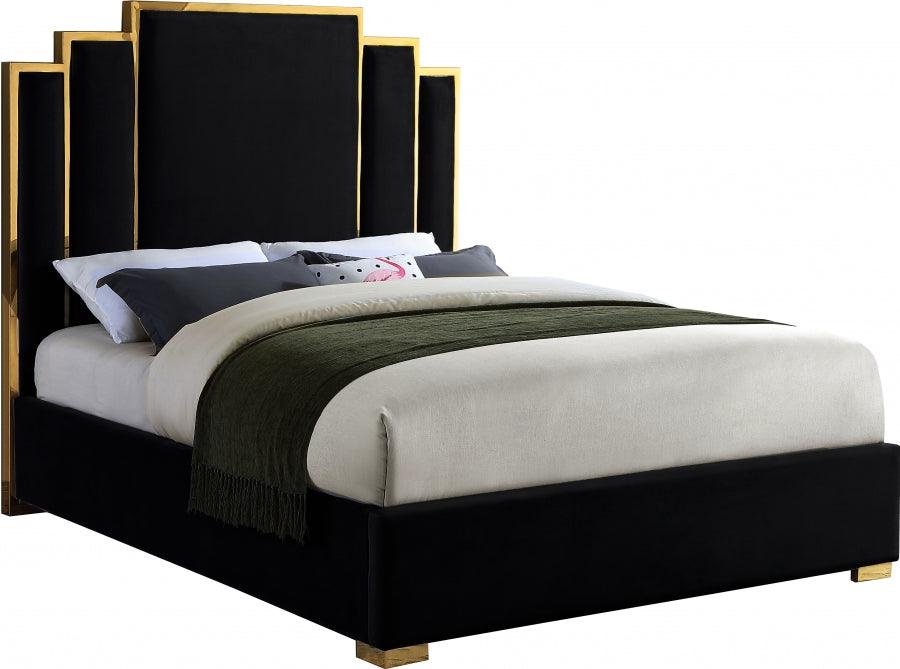 Hugo Velvet Queen Bed In Black - ATL FURNITURE