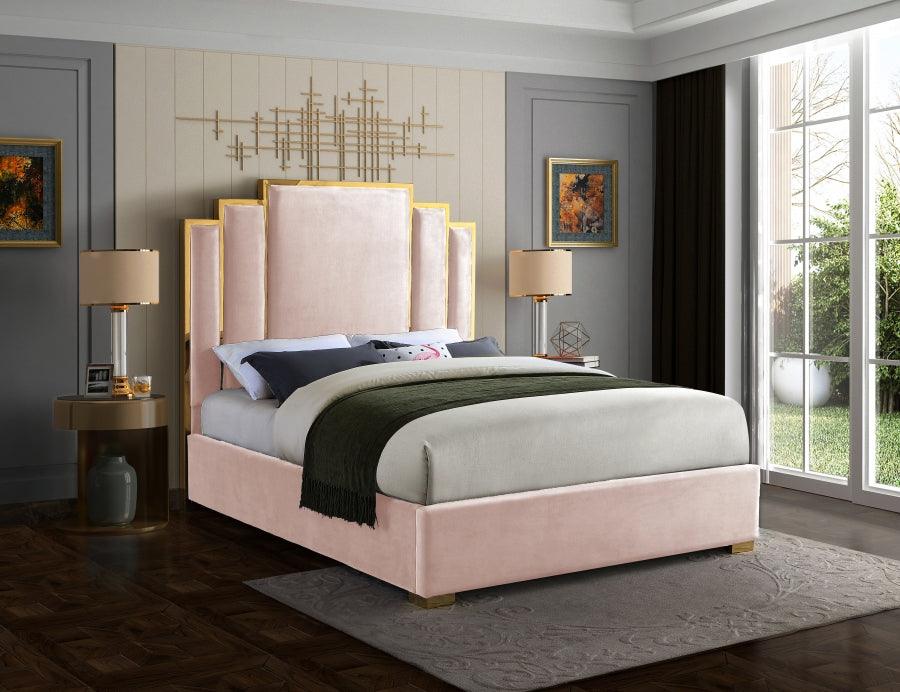 Hugo Velvet King Bed In Pink - ATL FURNITURE