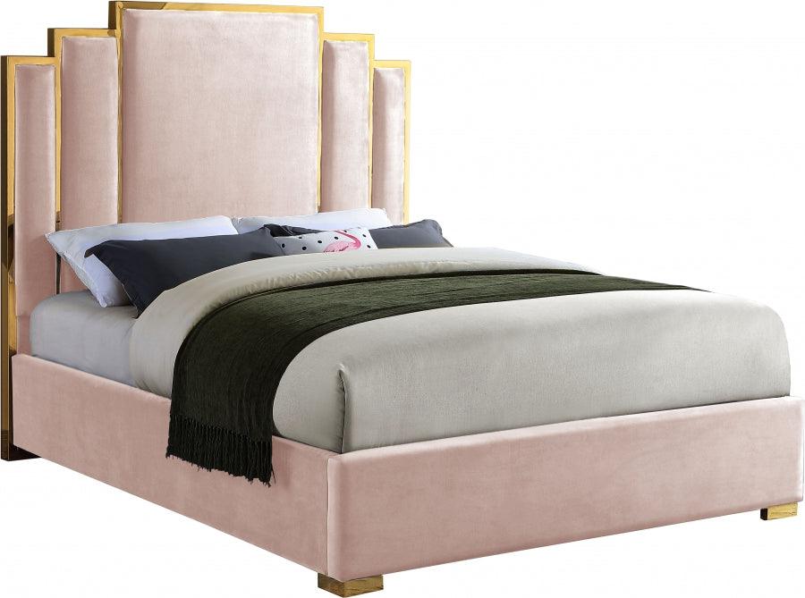 Hugo Velvet King Bed In Pink - ATL FURNITURE