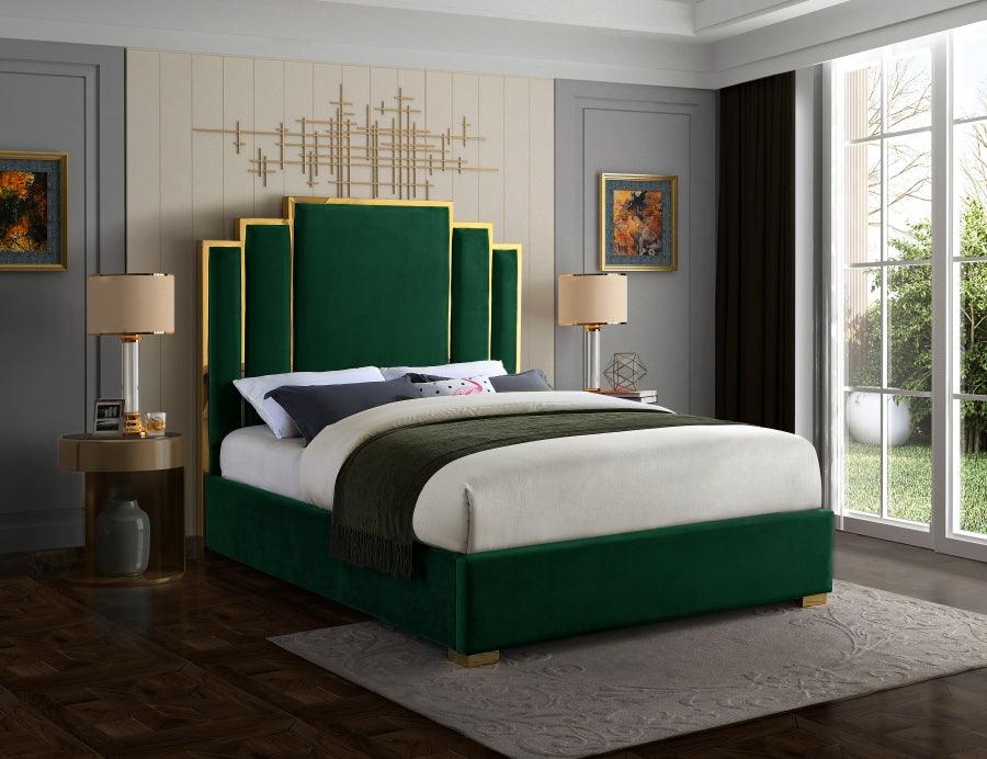Hugo Velvet Queen Bed In Green - ATL FURNITURE