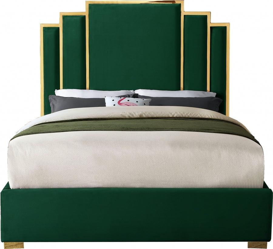 Hugo Velvet Queen Bed In Green - ATL FURNITURE