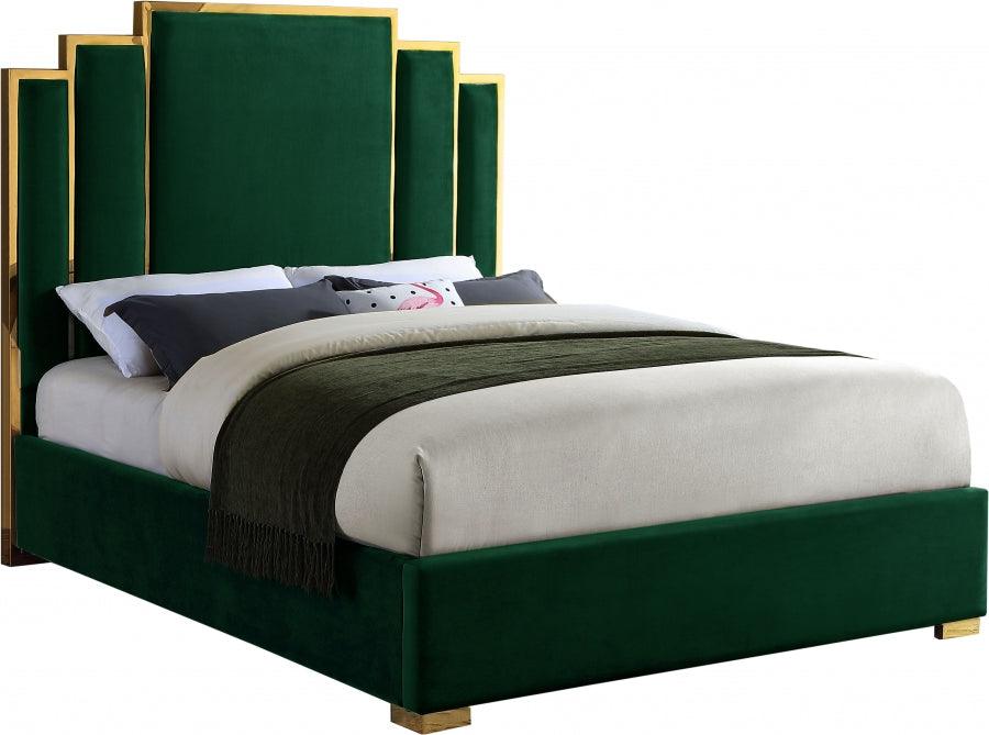 Hugo Velvet Queen Bed In Green - ATL FURNITURE