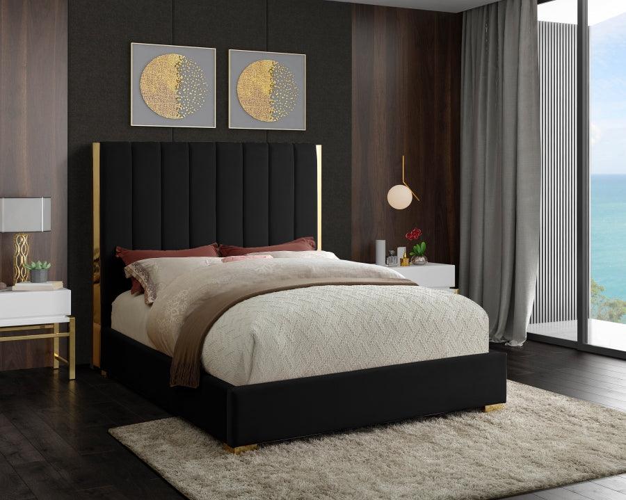 Meridian Furniture - Becca Velvet Queen Bed In Black - Beccablack-Q - ATL FURNITURE