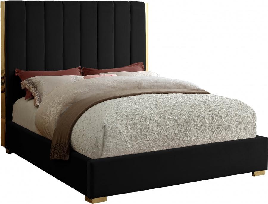 Meridian Furniture - Becca Velvet Queen Bed In Black - Beccablack-Q - ATL FURNITURE