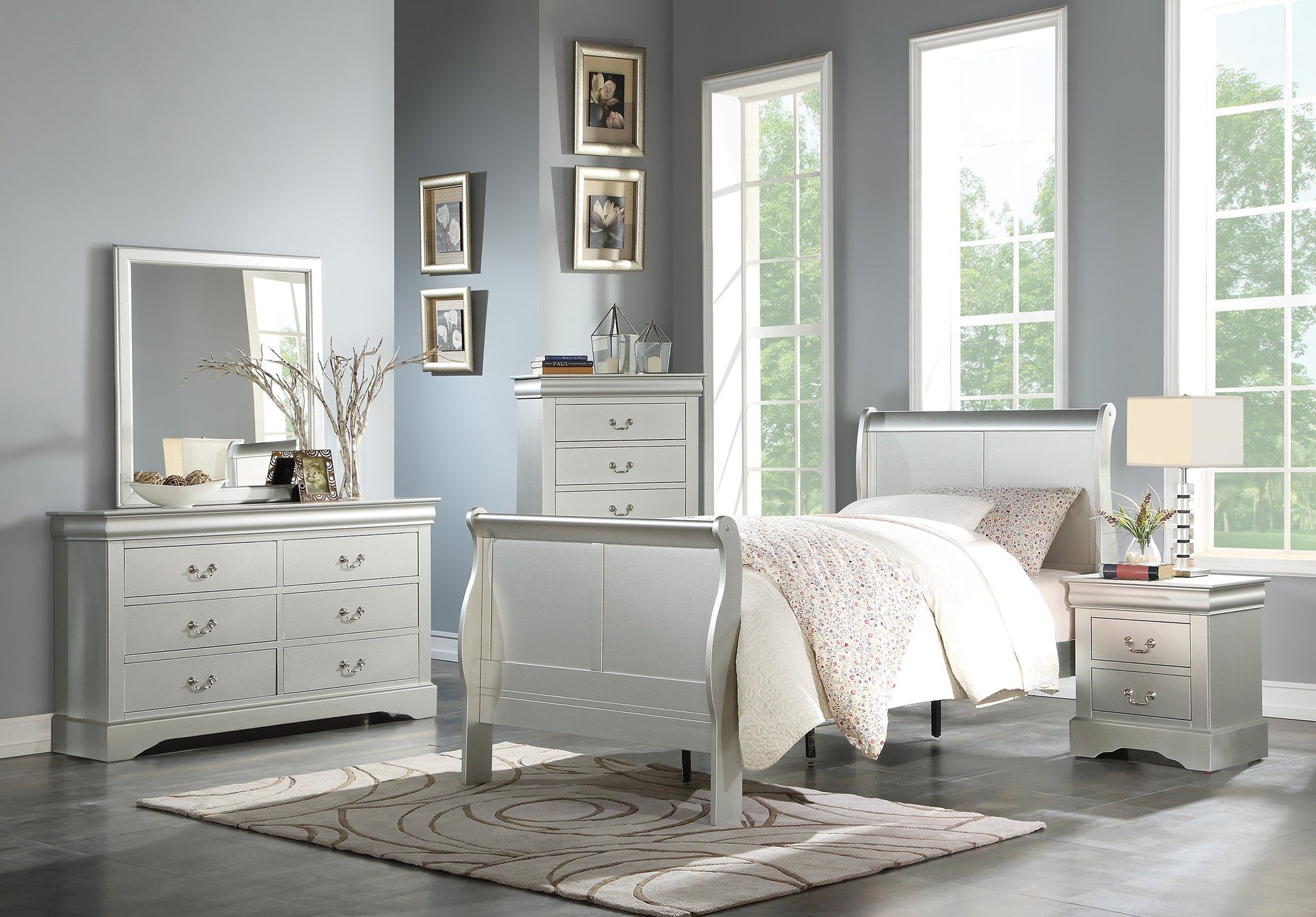 Louis Philippe III Platinum Full Bed - ATL FURNITURE