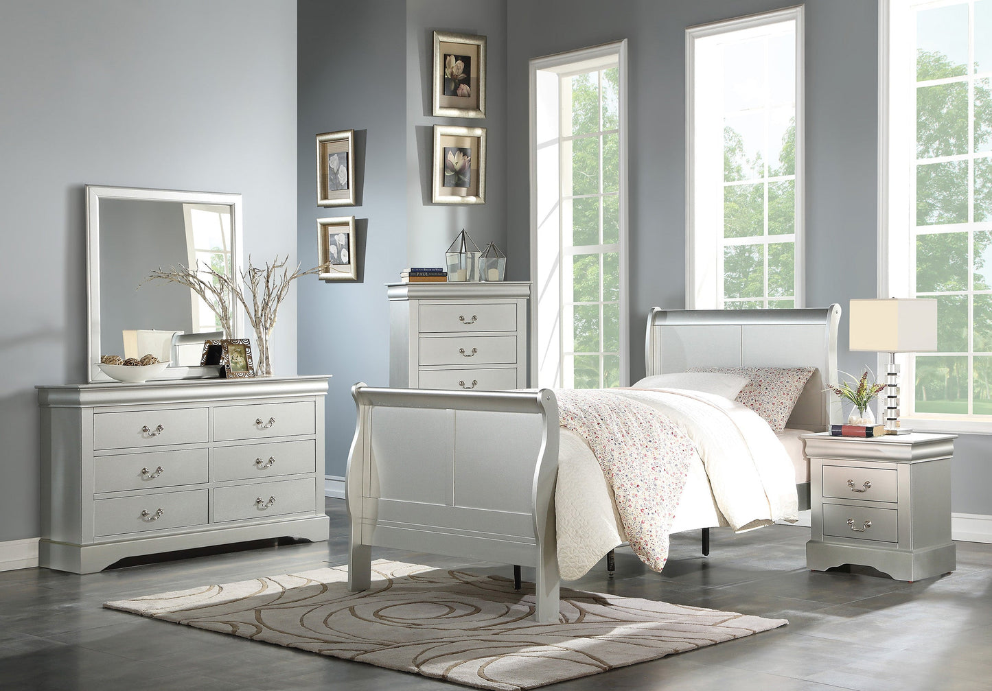 Louis Philippe III Platinum Twin Bed - ATL FURNITURE