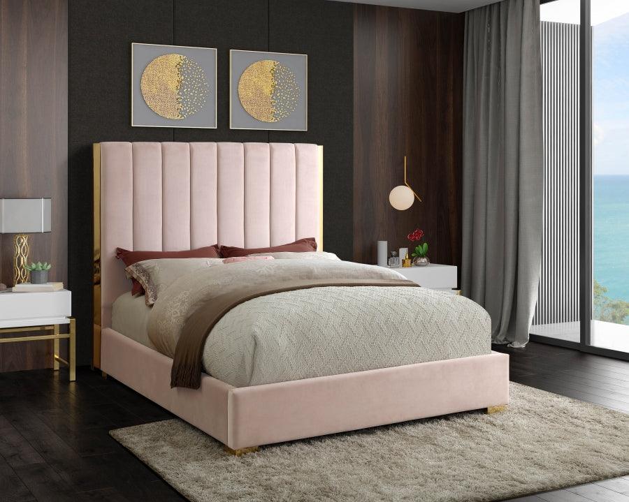 Meridian Furniture - Becca Velvet Queen Bed In Pink - Beccapink-Q - ATL FURNITURE