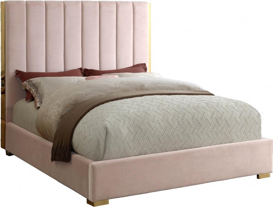 Meridian Furniture - Becca Velvet Queen Bed In Pink - Beccapink-Q - ATL FURNITURE