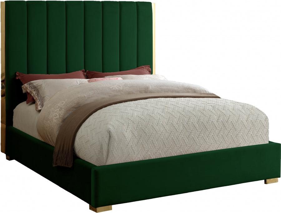 Becca Velvet King Bed In Green - Beccagreen-K - ATL FURNITURE