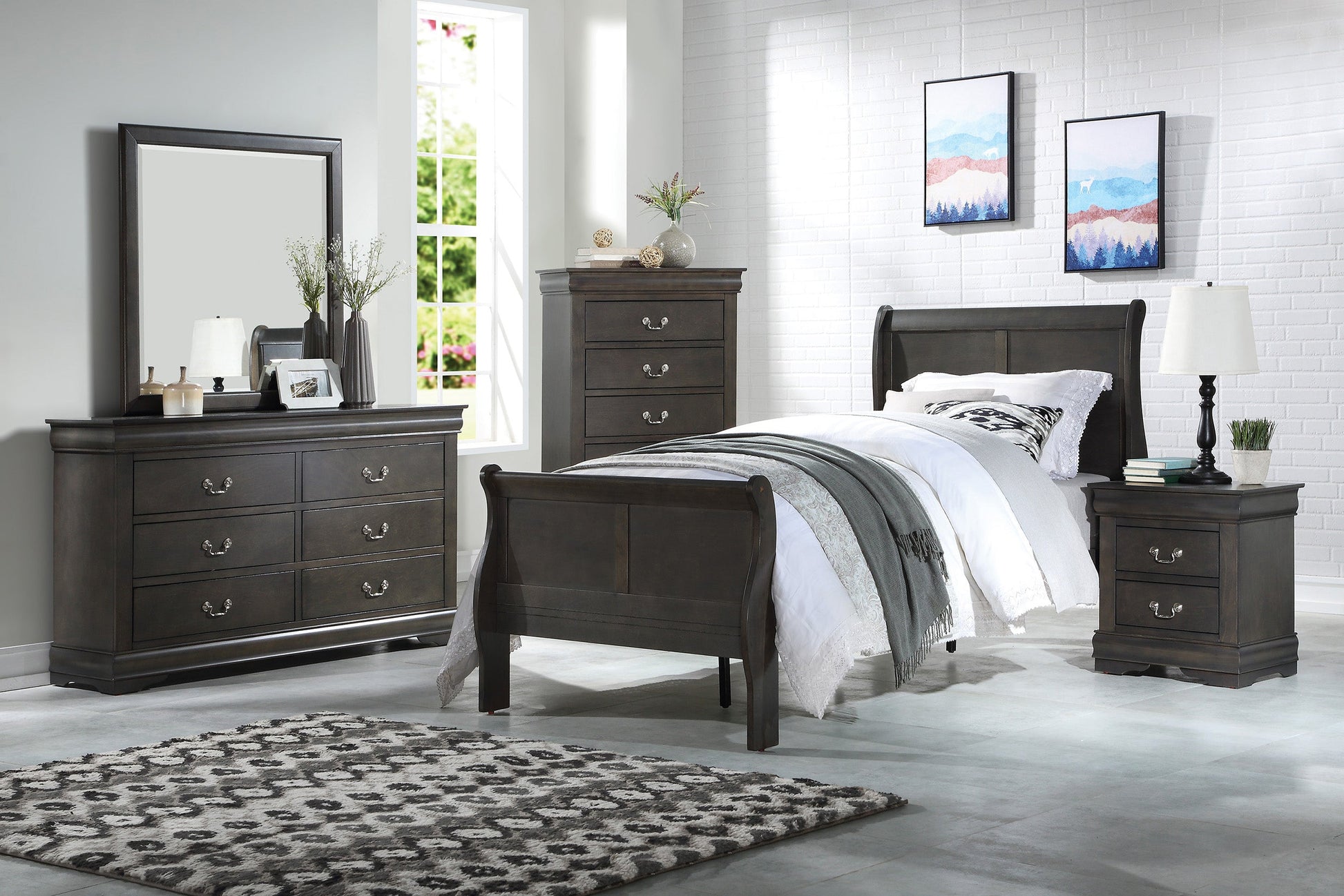 Louis Philippe Dark Gray Full Bed - ATL FURNITURE