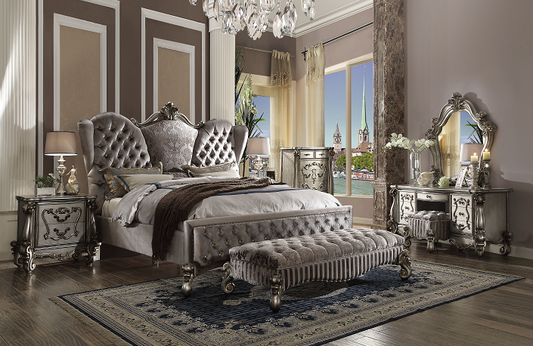 Versailles Velvet & Antique Platinum Eastern King Bed - ATL FURNITURE