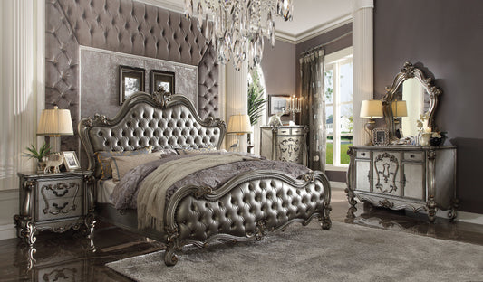 Versailles II Silver PU & Antique Platinum Eastern King Bed - ATL FURNITURE